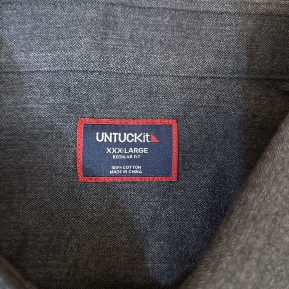 Untuckit 3XL Long Sleeve Button Down Shirt Regular Fit Hemsworth Charcoal NWT - Picture 4 of 8